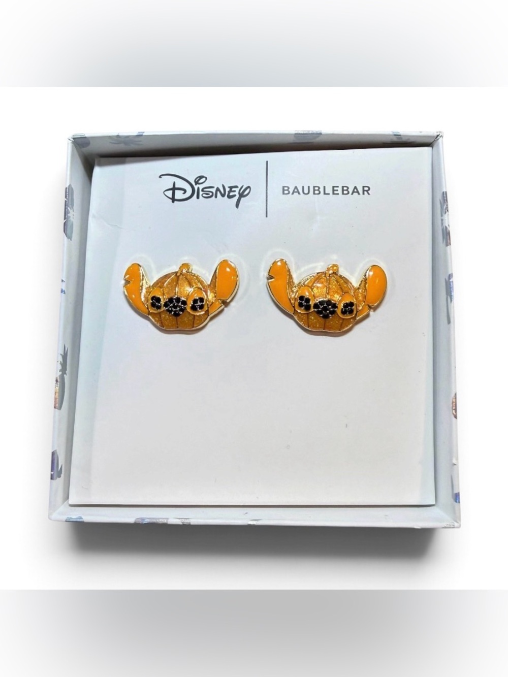 Disney x BaubleBar Stitch Pumpkin Stud Earrings Halloween NWT Orange Black